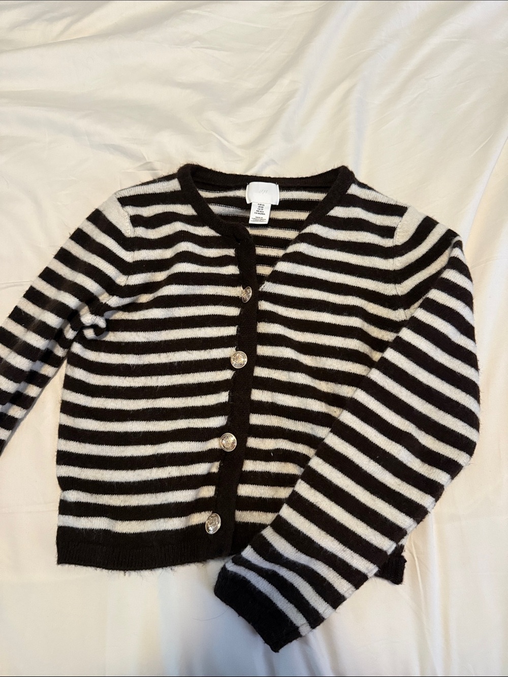H&M Brown and White Striped Knit Cardigan